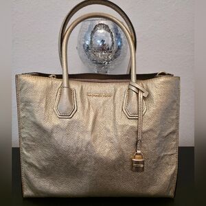 Michael Kors Mercer Leather Tote Crossbody in Metallic Gold NWOT